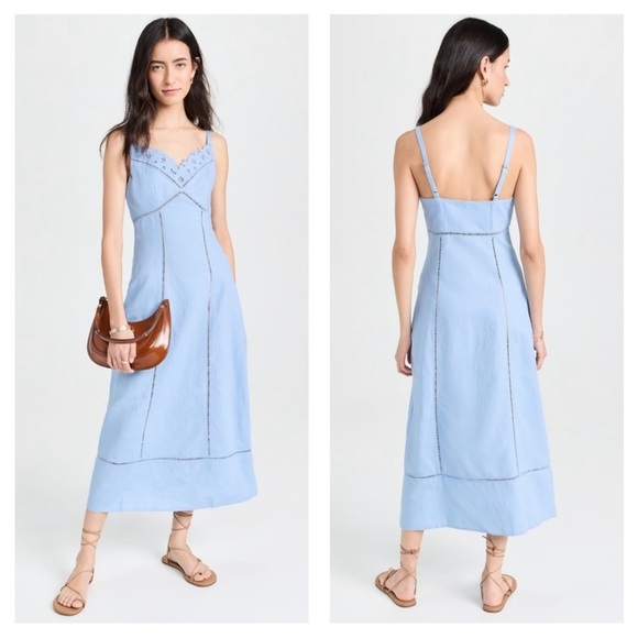 Madewell Dresses & Skirts - Madewell Sweetheart Midi Dress in Linen-Cotton Blend Powder Blue Size 6 NWT